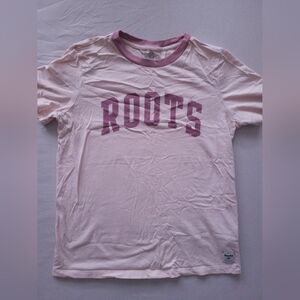 Roots Light Pink Crewneck Tee with Mauve Logo